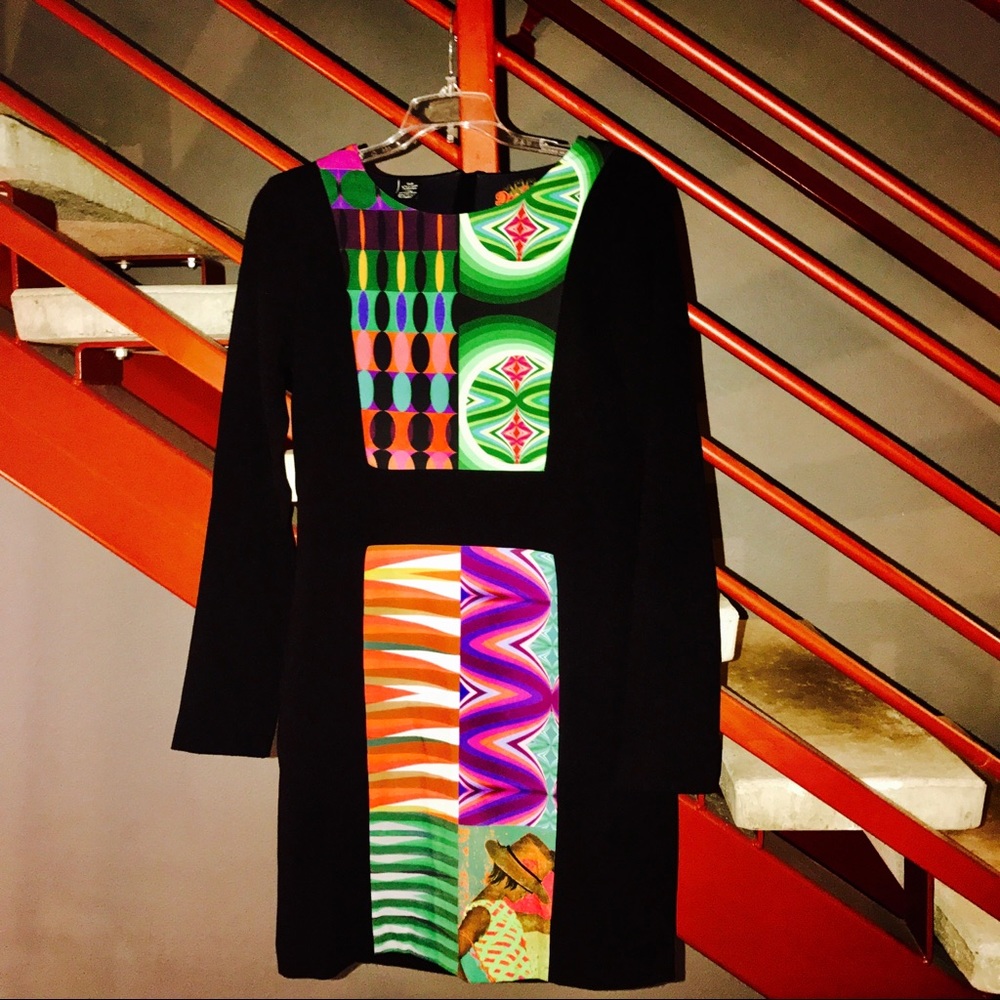 Desigual black dress with retro print size m